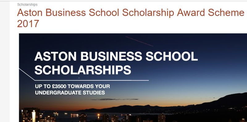 Aston Business School Scholarship Award Scheme for International Students in UK