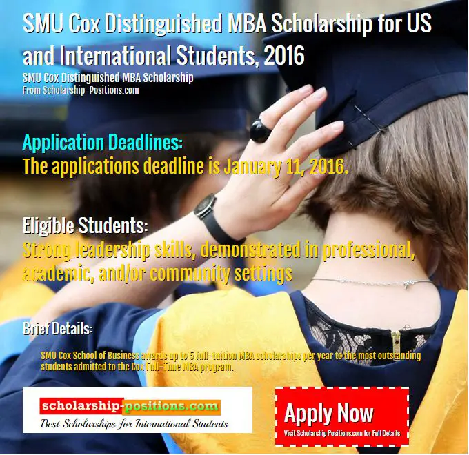 SMU Cox Distinguished MBA Scholarship, 2016