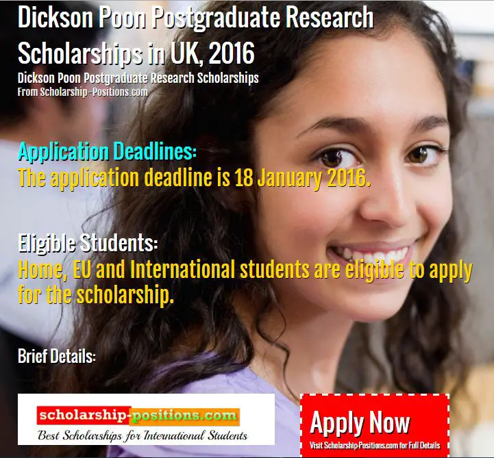 Dickson Poon Postgraduate research scholarships