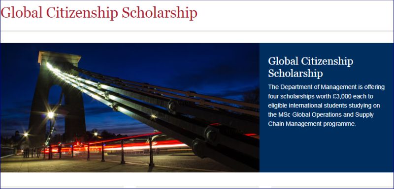 Global Citizenship Scholarship at the University of Bristol in the UK, 2019