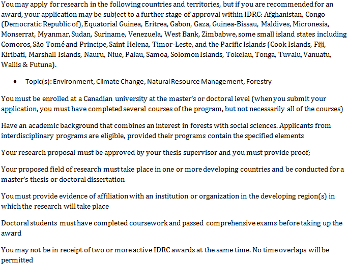 IDRC-CRDI John G. Bene Fellowship in Canada, 2019
