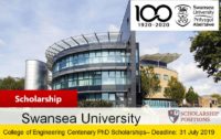 College of Engineering Centenary PhD Scholarship for International Students in the UK