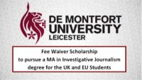 Fee Waiver funding for the UK and EU Students at De Montfort University, 2019