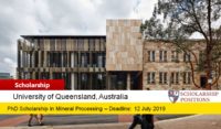 PhD Scholarship in Mineral Processing at University of Queensland, Australia