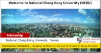 NCKU Distinguished International Student Scholarship in Taiwan, 2019