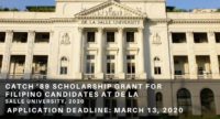Catch ’89 Scholarship Grant for Filipino candidates at De La Salle University, 2020