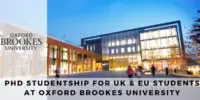 PhD Studentship for UK & EU Students at Oxford Brookes University