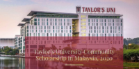 Taylor's University Community Scholarship in Malaysia, 2020