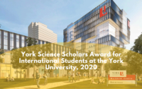 York Science Scholars Award for International Students at the York University, 2020