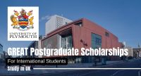 GREAT Postgraduate Scholarships for International Students at University of Plymouth, UK.