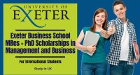 Exeter Business School MRes + PhD Scholarships in Management and Business for UK-International Students
